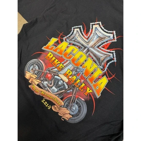 Anvil Laconia Bike Rally 2014 Motorcycle Graphic T Shirt XL Black - Picture 4 of 4